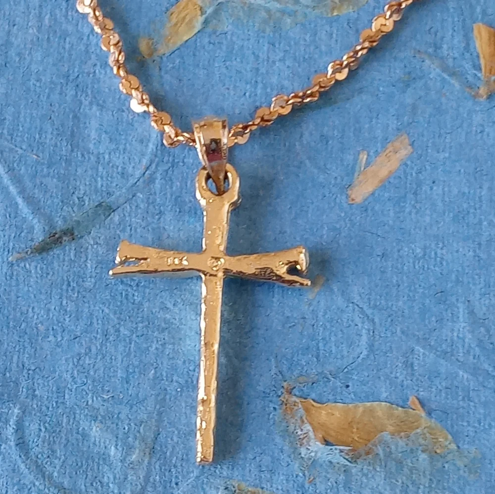 14KT Rope Chain with Gold Nail Cross Pendant Unisex Necklace